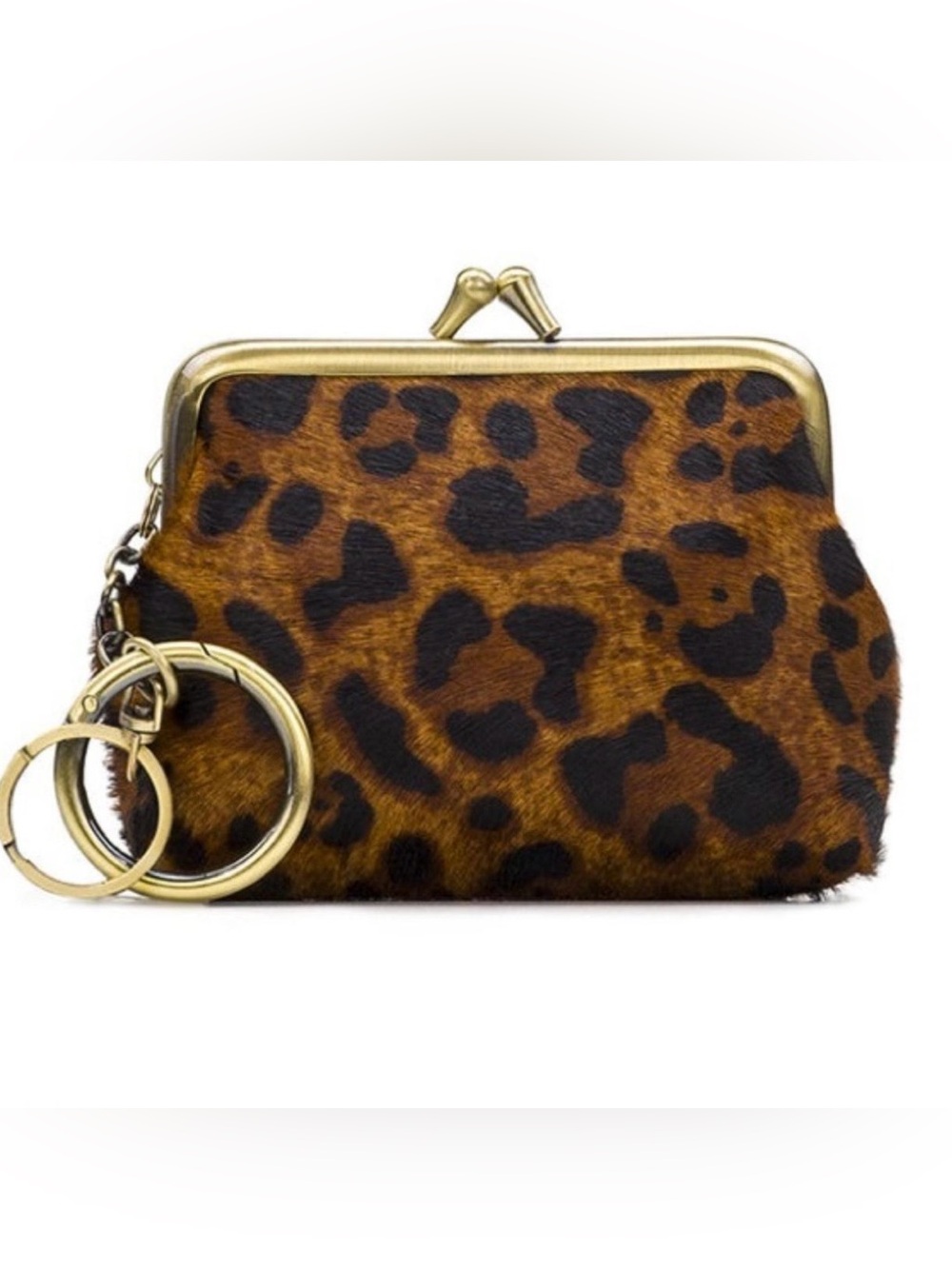 PATRICIA NASH Borse Leopard-Print Leather Kiss-Lock Coin Pouch Brown Black NWT